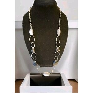 Silver Tone Chunky Necklace Faux Stones 16" EUC Unknown‎ Maker